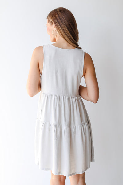 Linen Tiered Mini Dress in grey back view