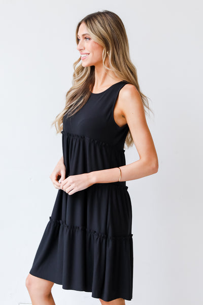 black Tiered Mini Dress side view