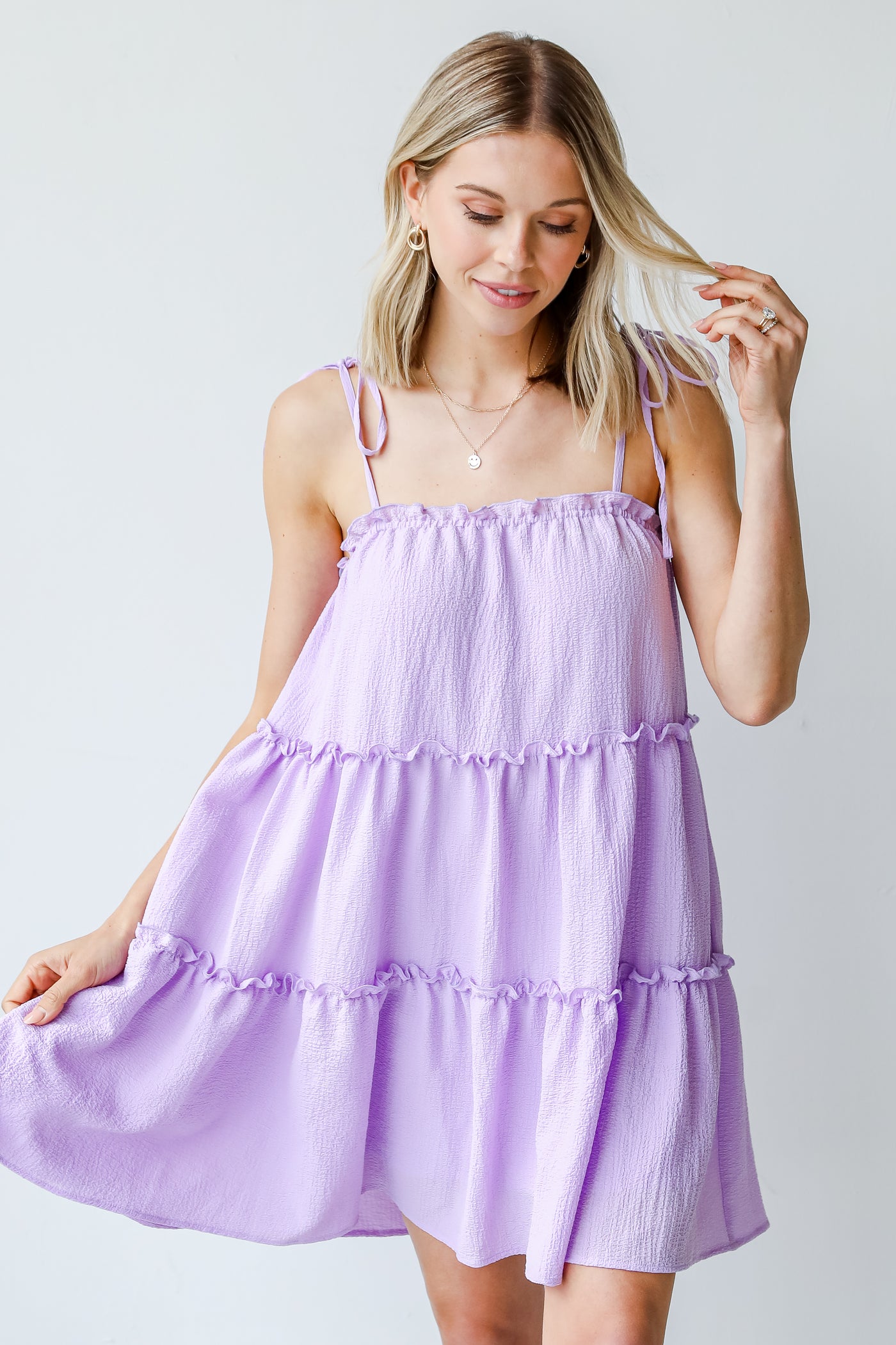 Mini Dress in lavender on model