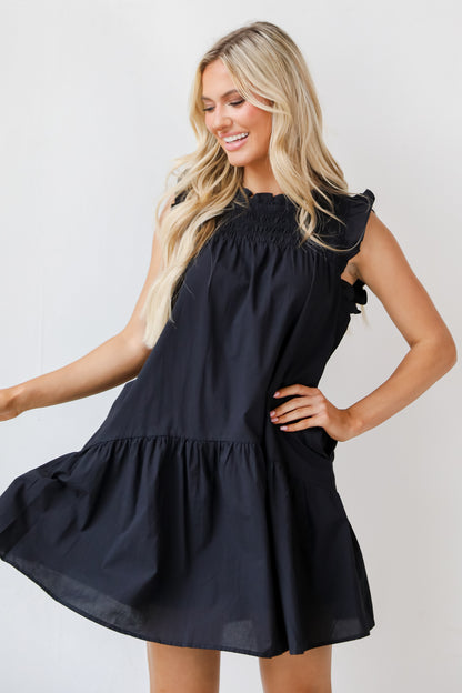 black ruffle Mini Dress on model