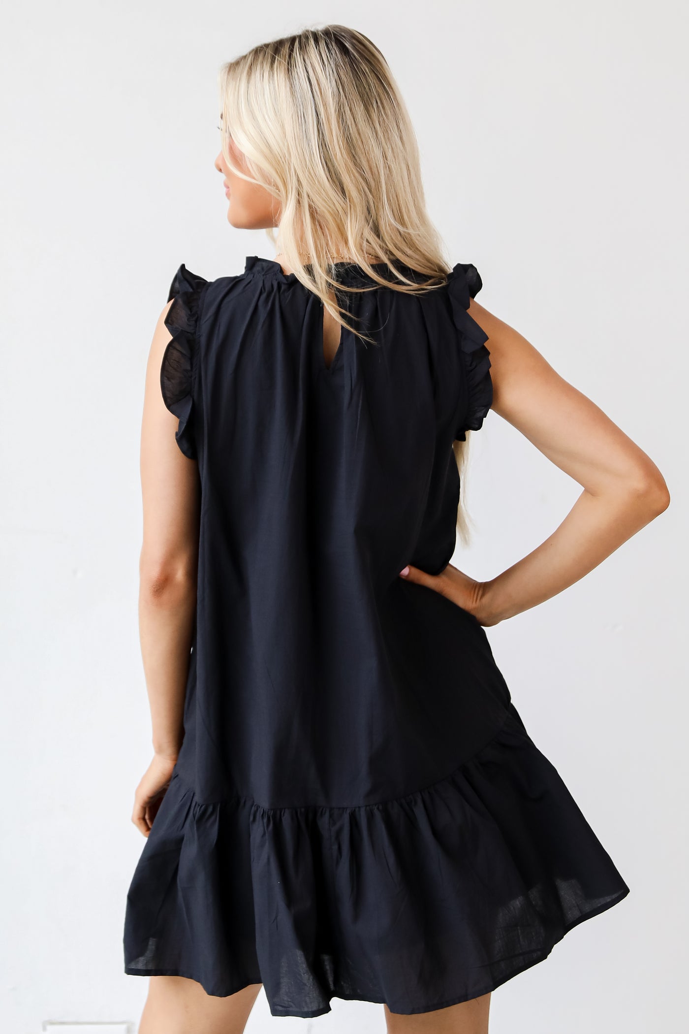 black ruffle Mini Dress back view