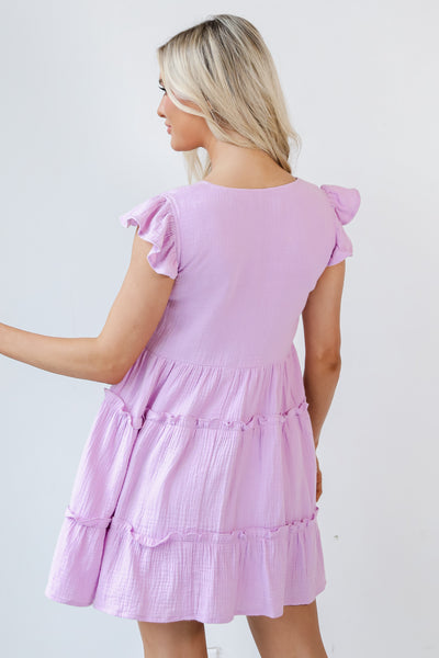 lavender Linen Tiered Mini Dress side view