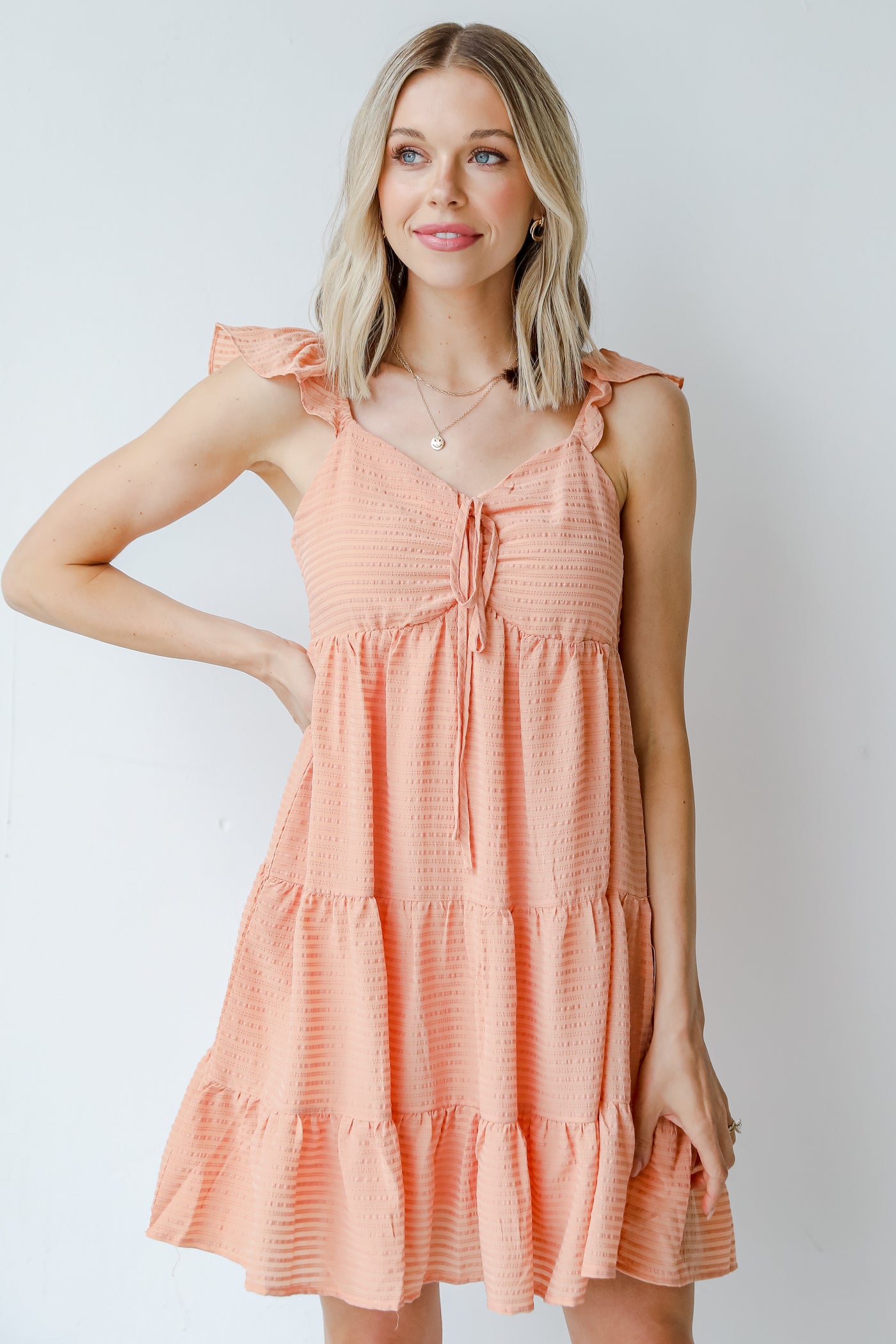 Tiered Mini Dress in coral