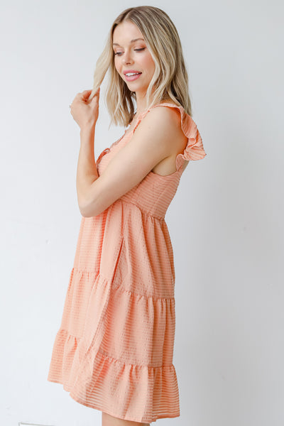 Tiered Mini Dress in coral side view