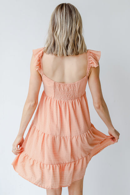 Tiered Mini Dress in coral back view