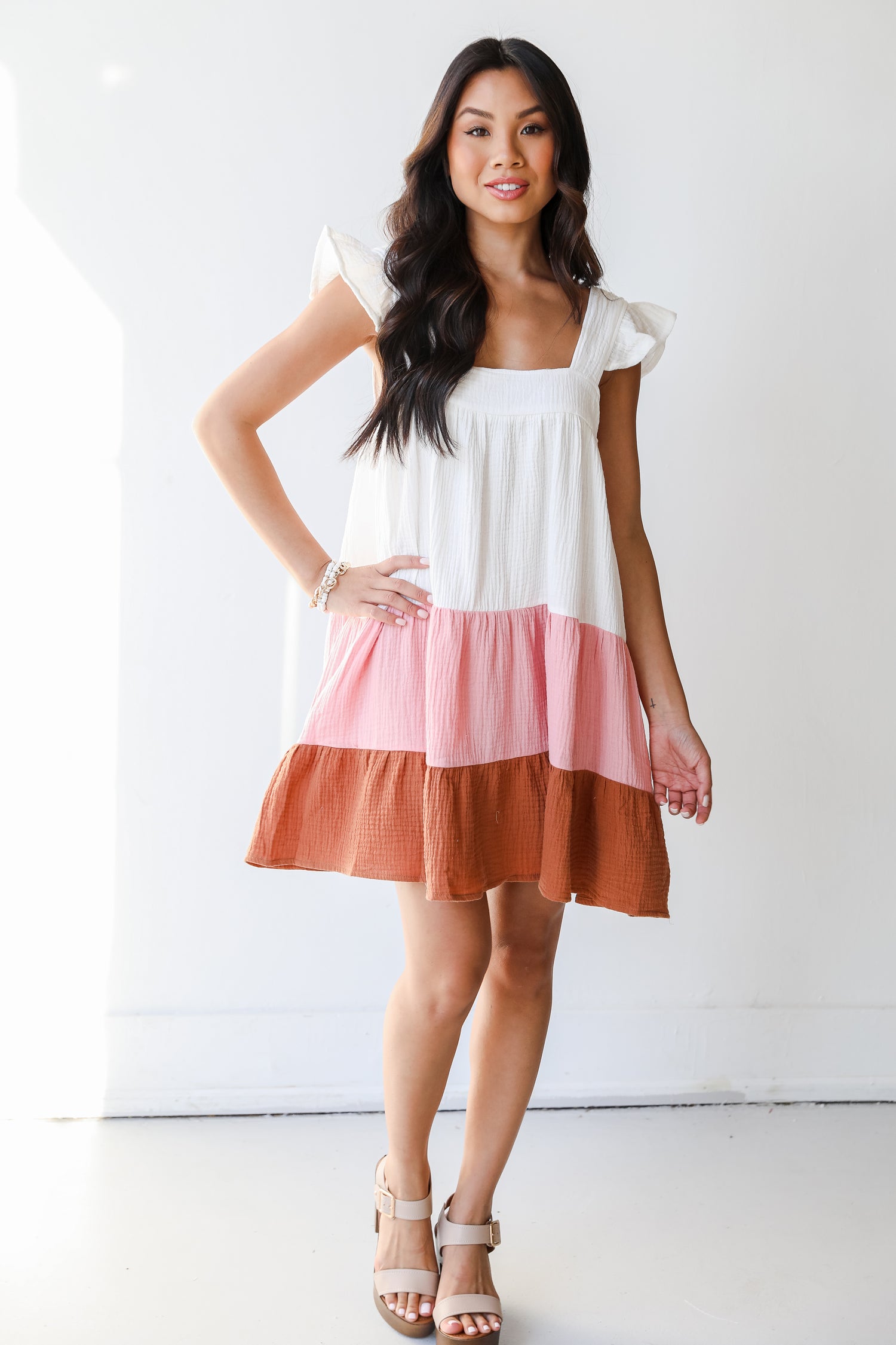 Linen Color Block Mini Dress from dress up