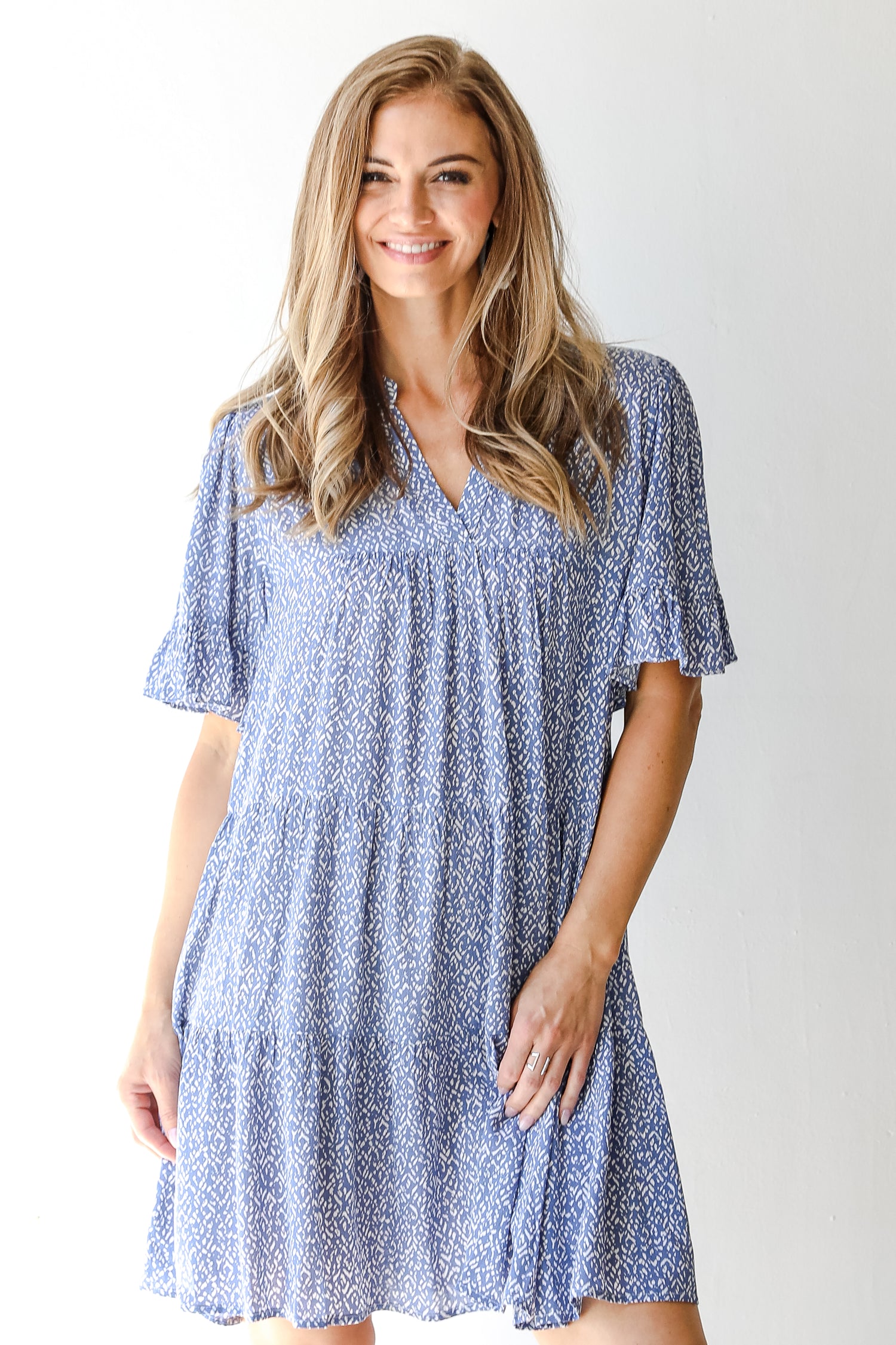 Tiered Mini Dress on dress up model