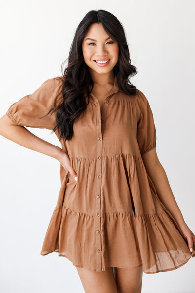 brown Tiered Mini Dress