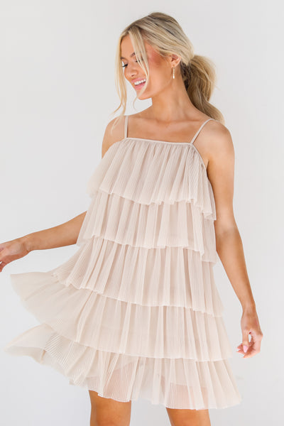Plisse Tiered Mini Dress on model