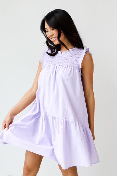 purple ruffle Mini Dress side view
