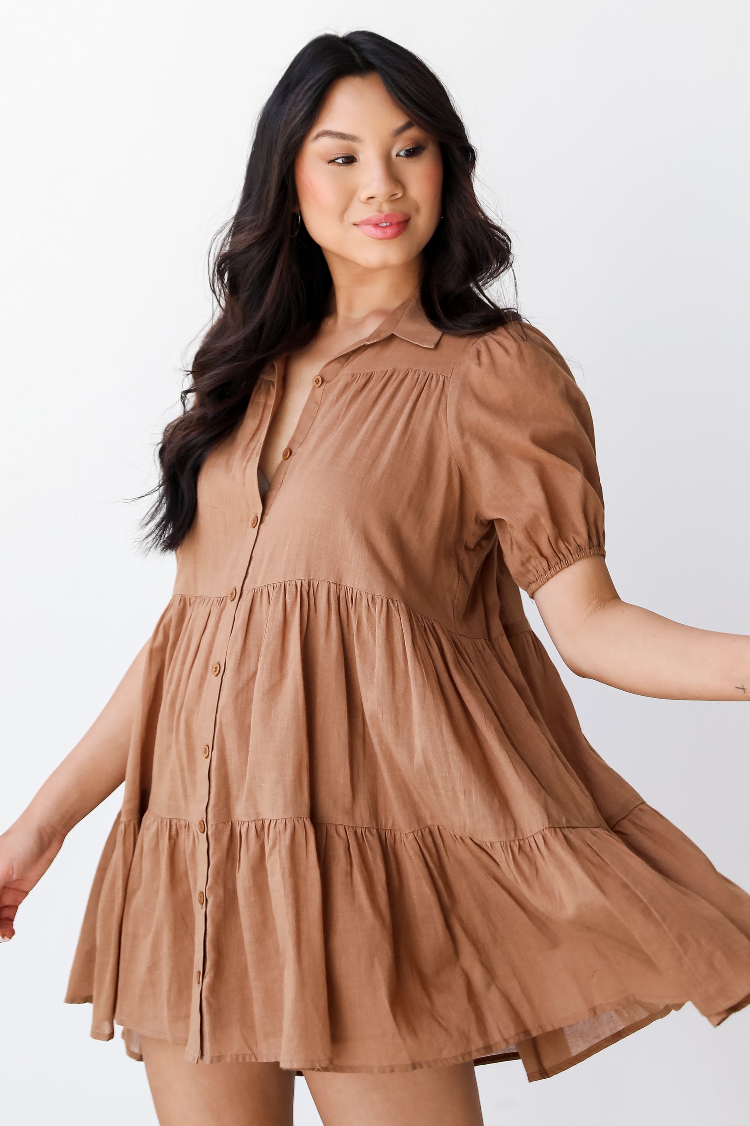brown Tiered Mini Dress side view
