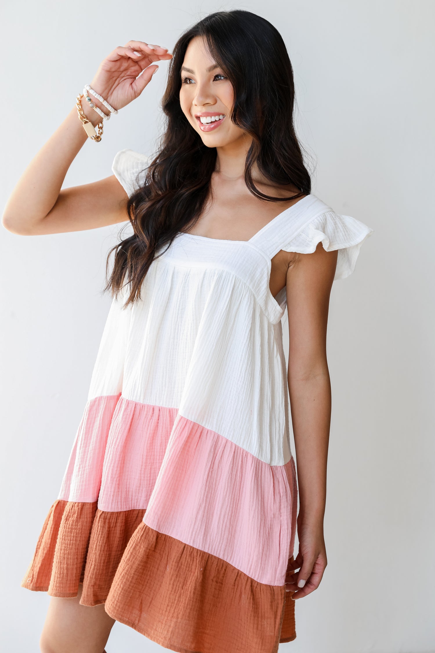 Linen Color Block Mini Dress side view