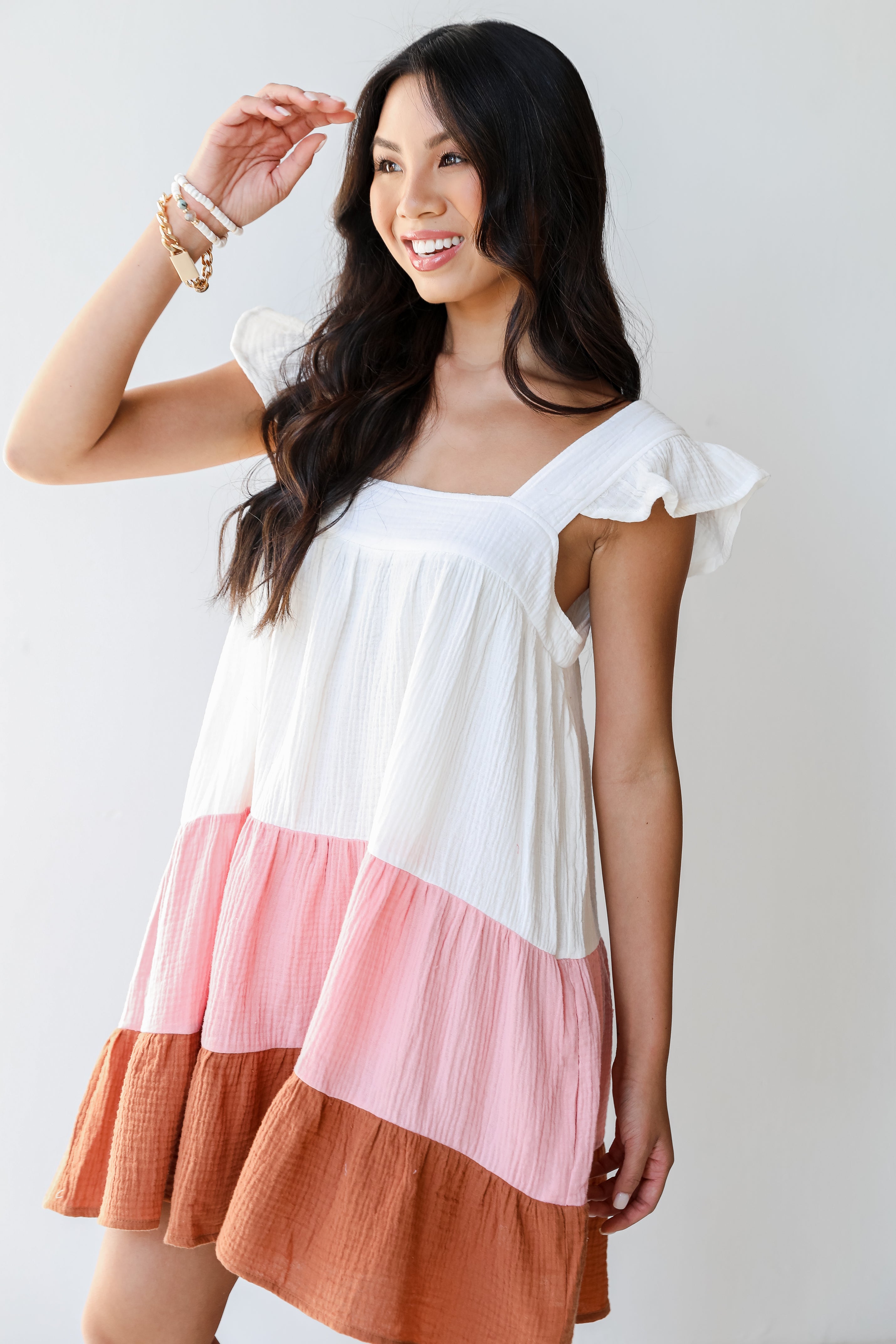 Linen Color Block Mini Dress side view