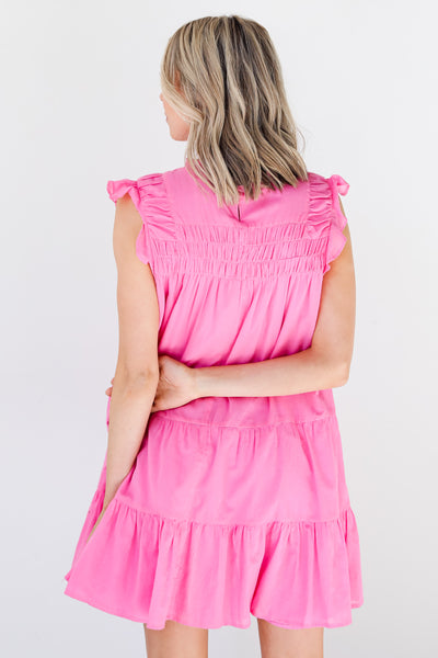 pink ruffle Mini Dress back view
