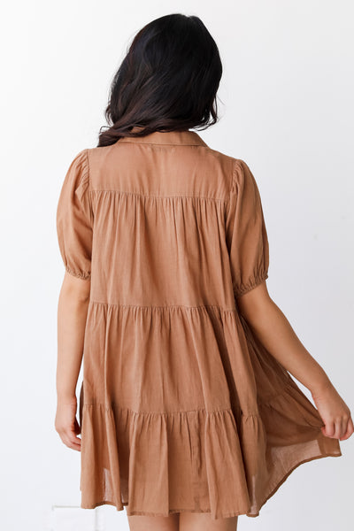 brown Tiered Mini Dress back view