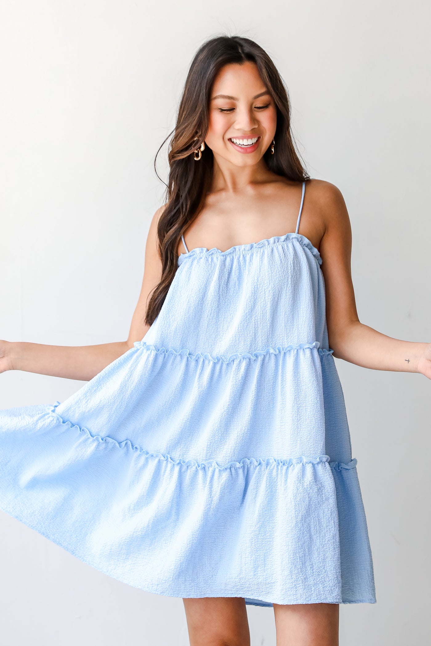 Mini Dress in blue on model