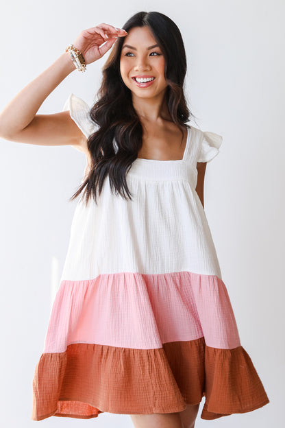 Linen Color Block Mini Dress
