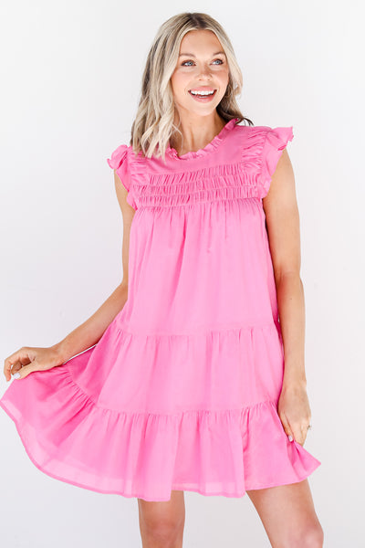 pink ruffle Mini Dress on model