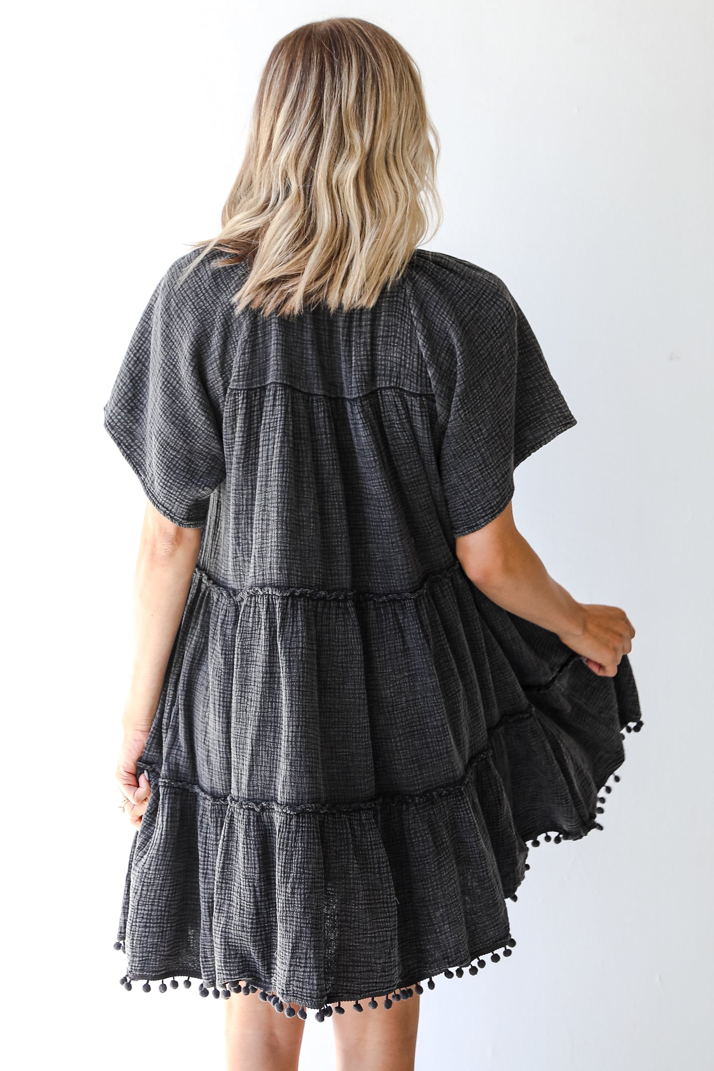 Linen Mini Dress in black back view