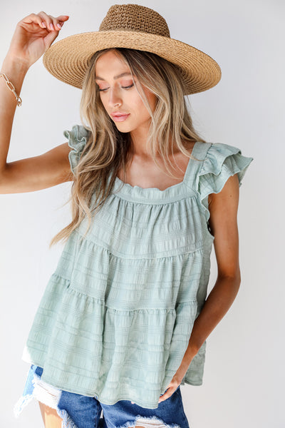 Tiered Tank in sage on model