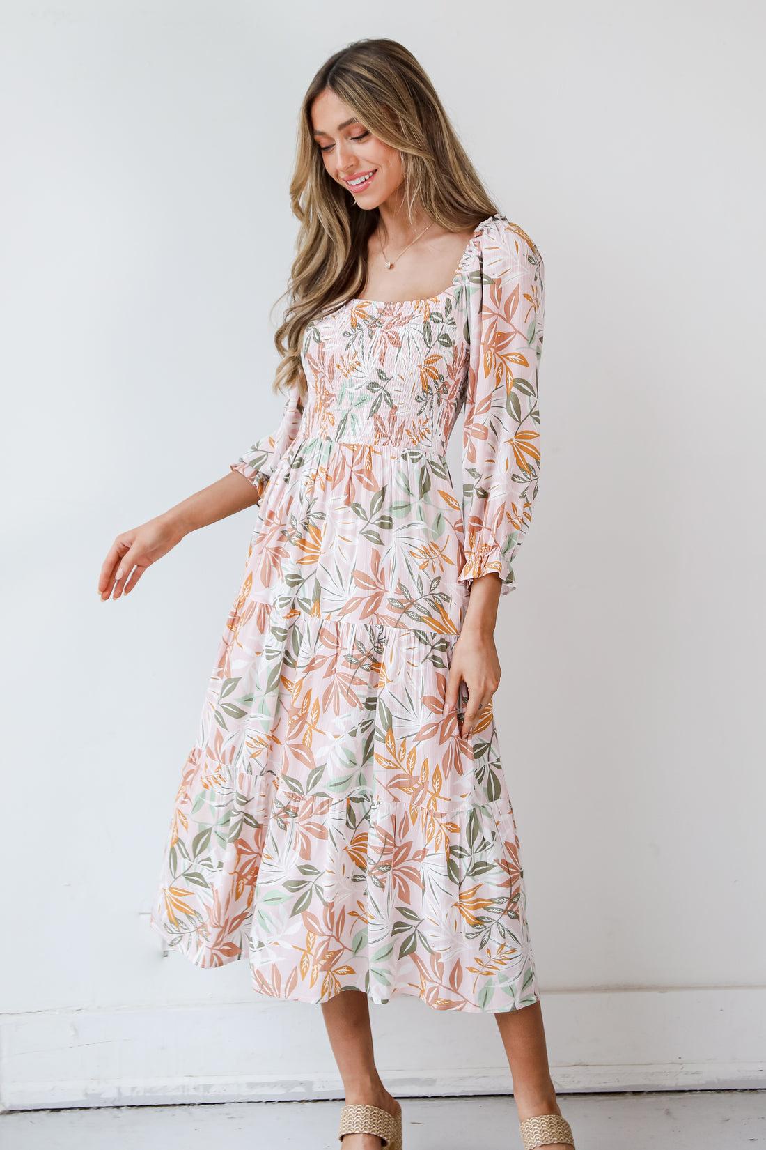 Tropical Print Midi Dress