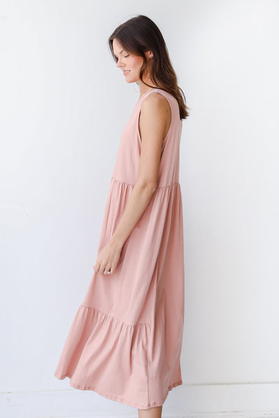 Tiered Maxi Dress in peach side view