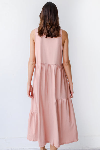 Tiered Maxi Dress in peach back view