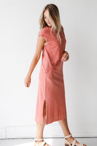 Midi Dress in coral side view