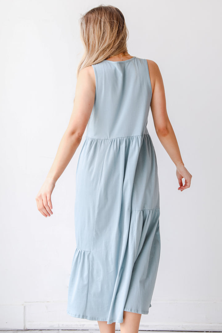 Tiered Maxi Dress in denim back view