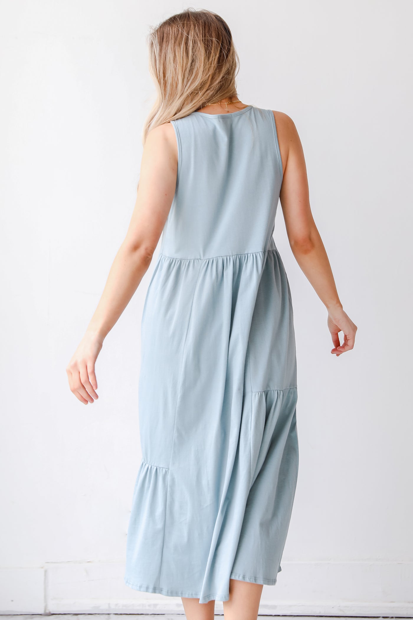 Tiered Maxi Dress in denim back view