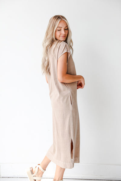 Midi Dress in taupe side view