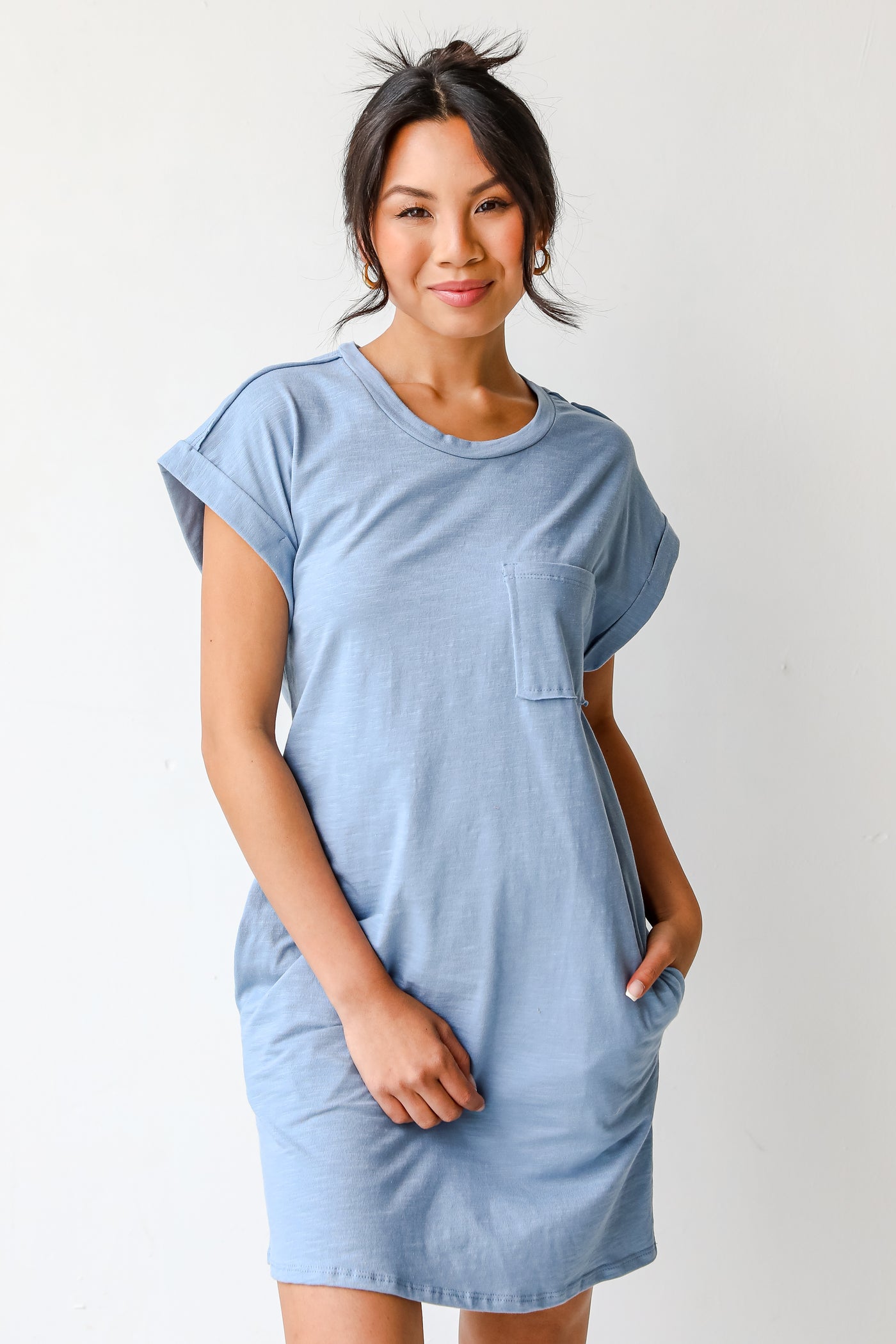 T-Shirt Dress in light blue on model
