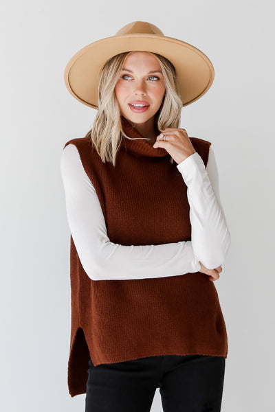 brown Sleeveless Turtleneck Sweater