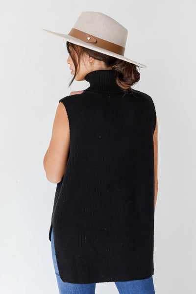 black Sleeveless Turtleneck Sweater back view