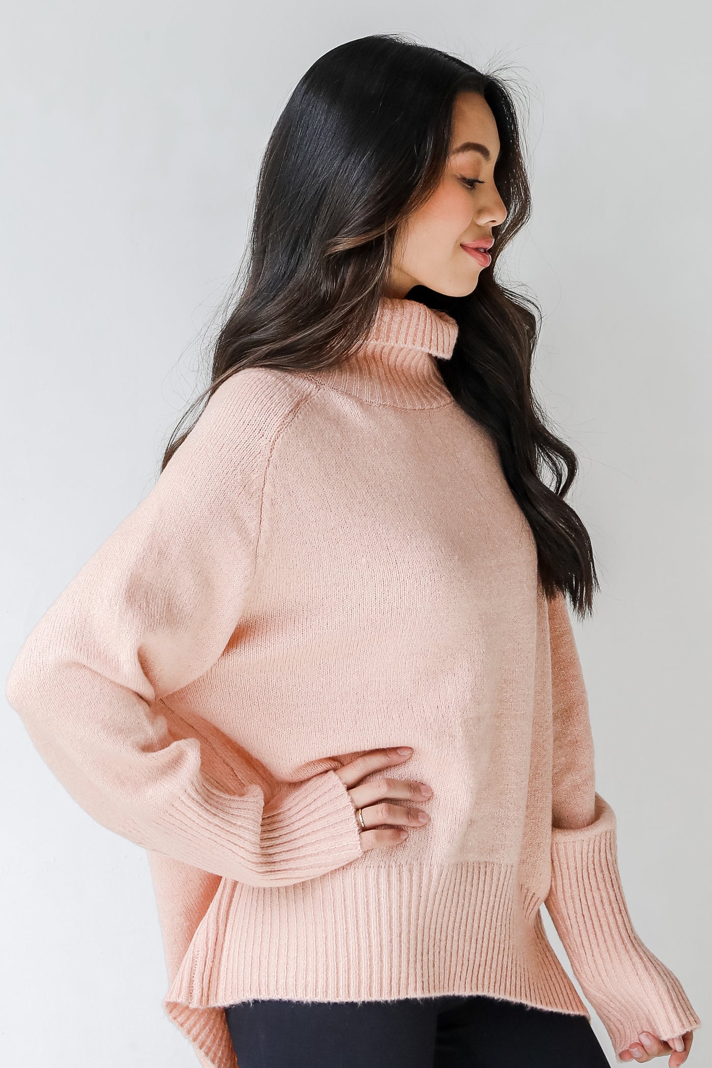 Turtleneck Sweater in blush side view