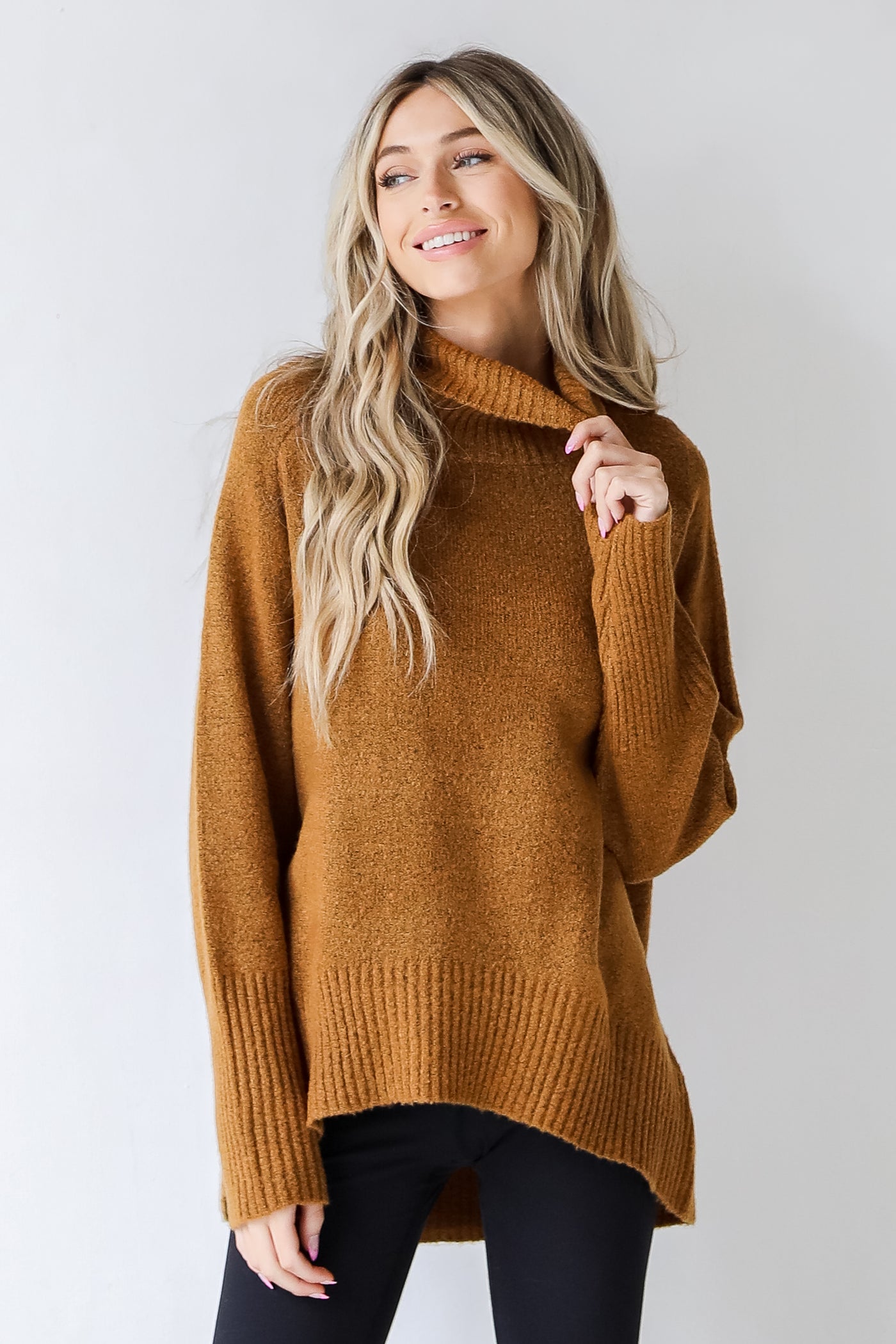 Turtleneck Sweater in camel front view