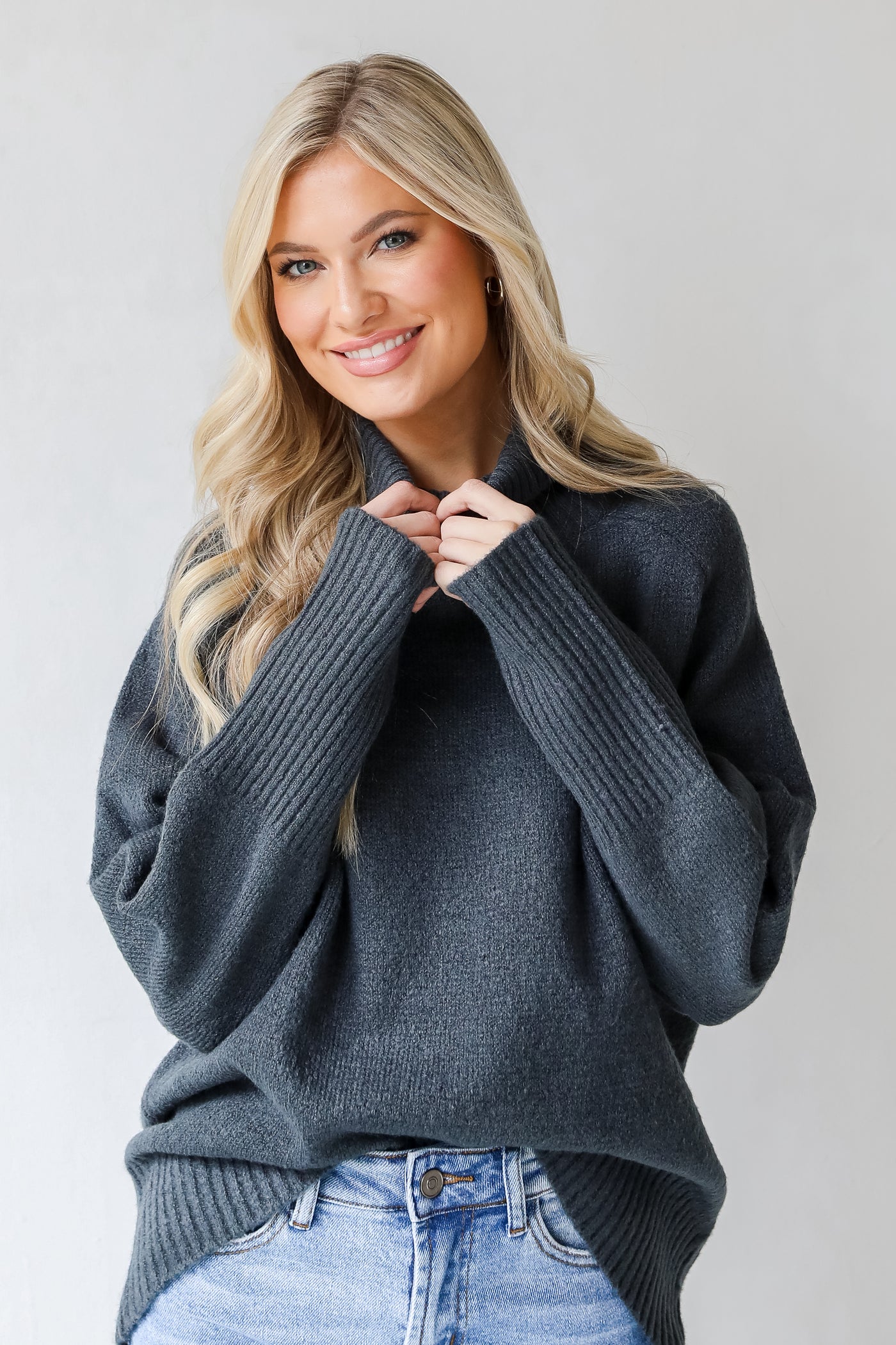 Turtleneck Sweater in denim front view