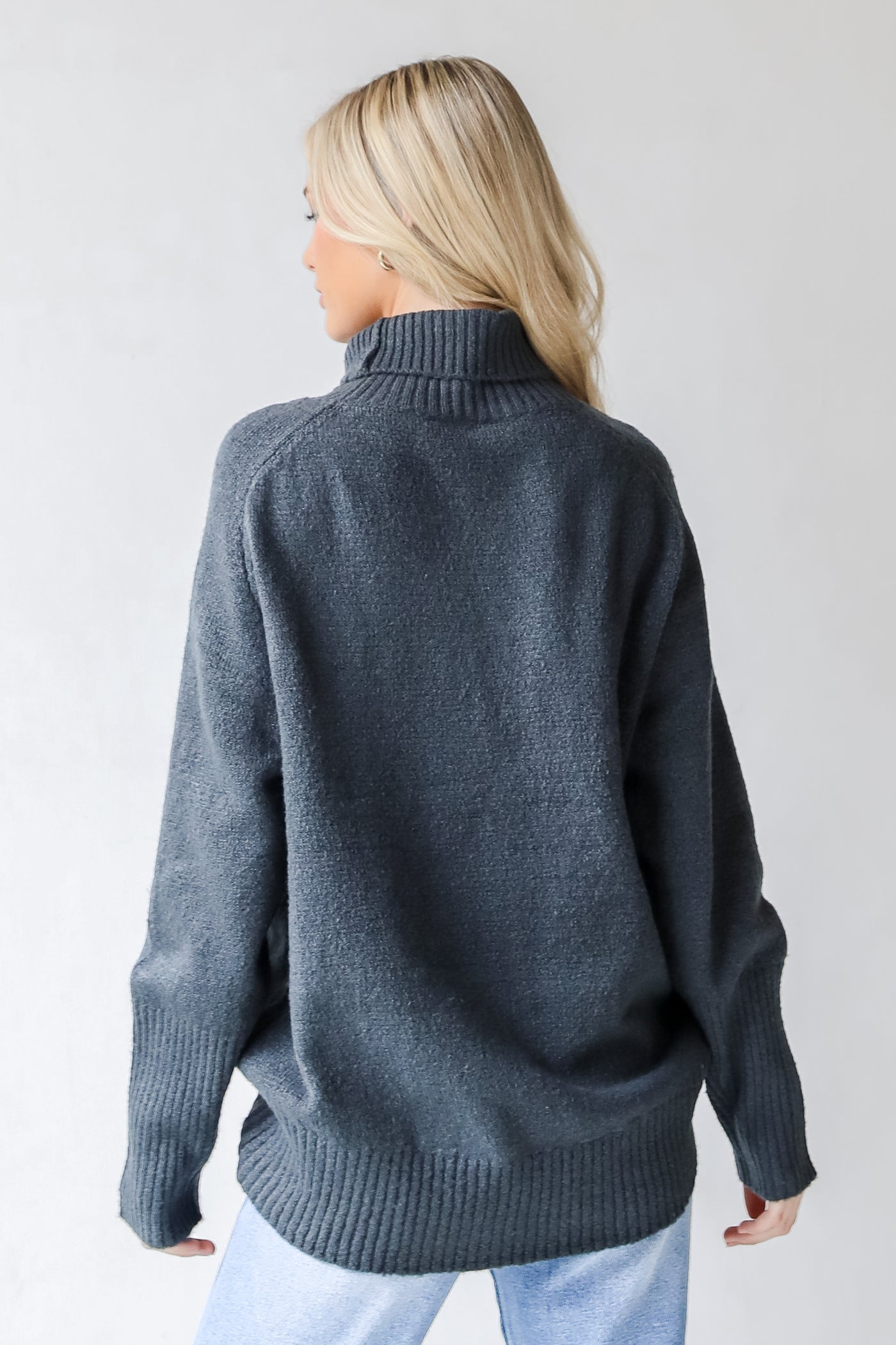 Turtleneck Sweater in denim back view