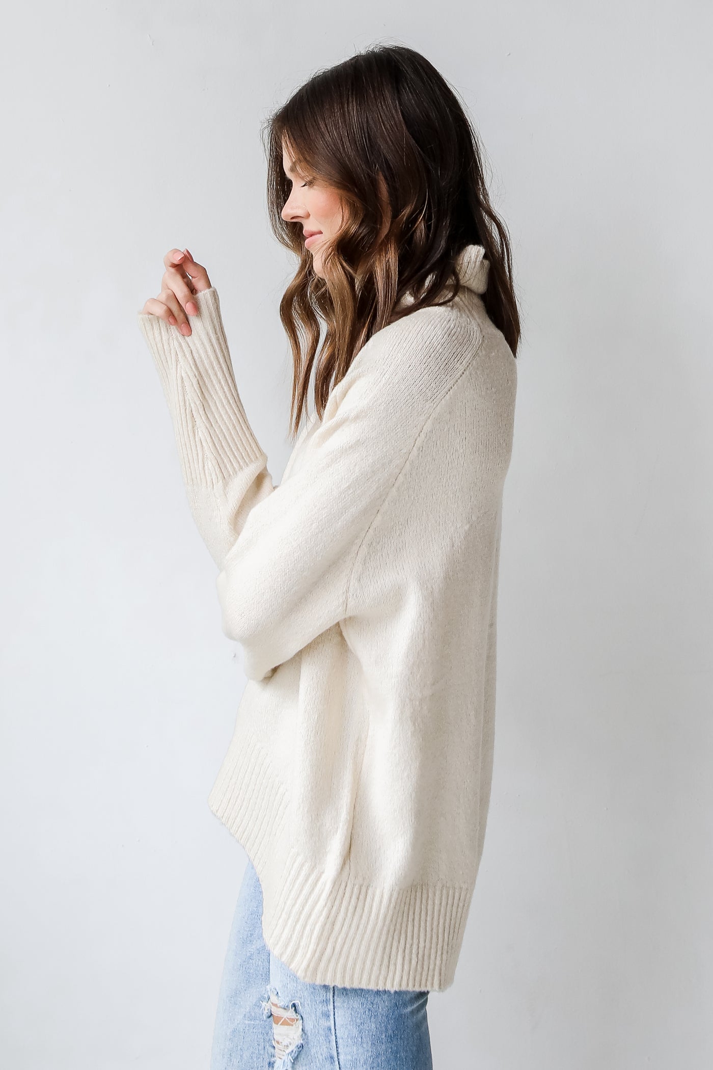 Turtleneck Sweater in ivory side view