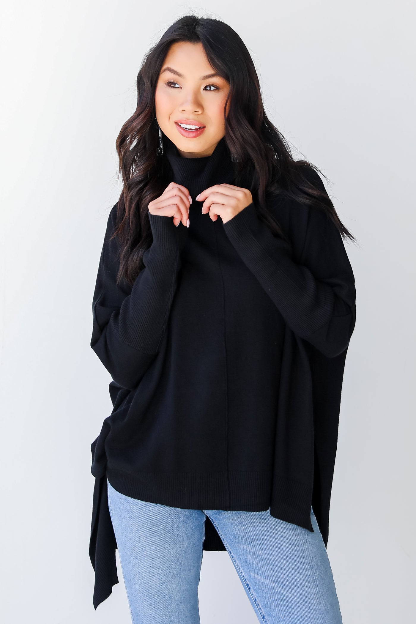 black Turtleneck Sweater on model