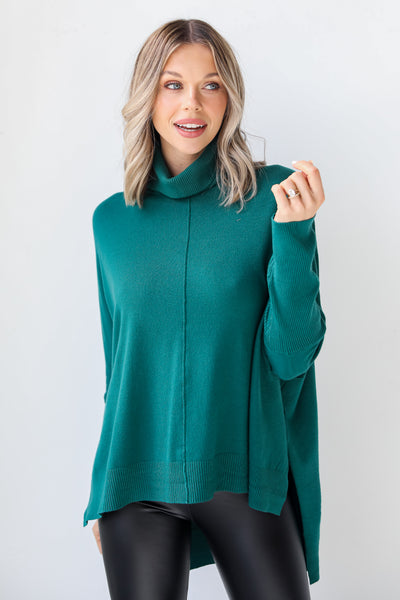 green Turtleneck Sweater front view