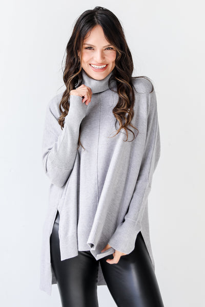 grey Turtleneck Sweater on model