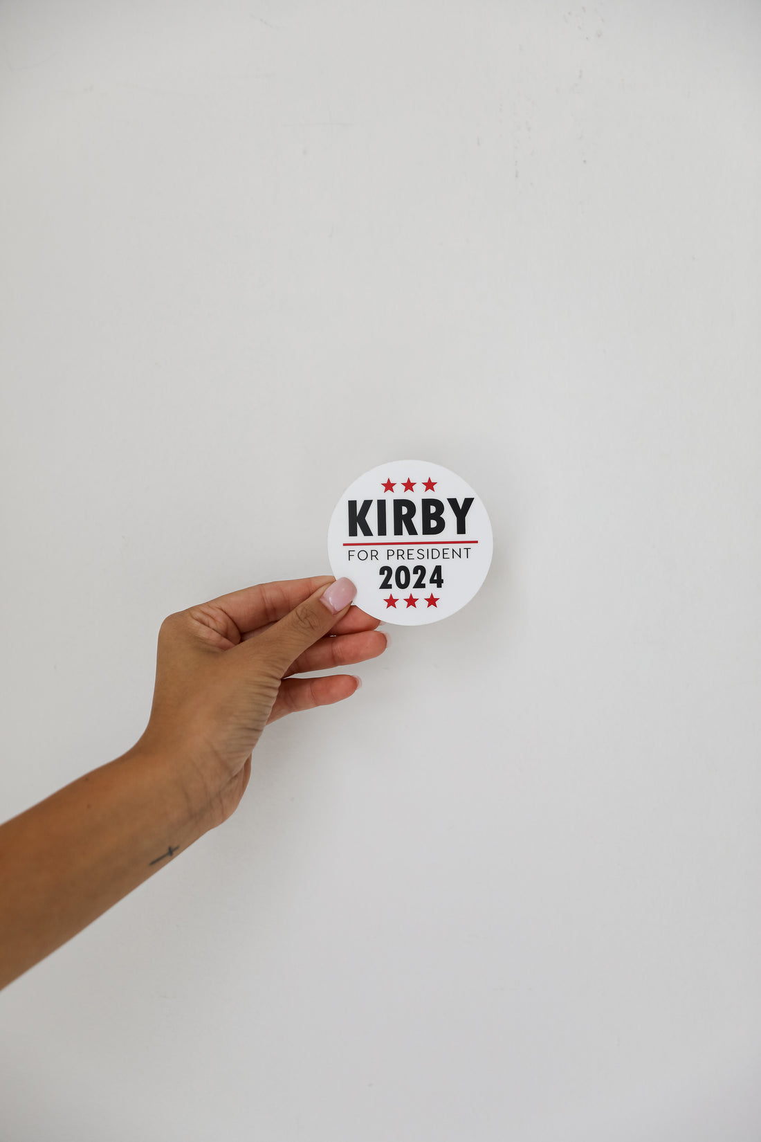 white Kirby For President Sticker