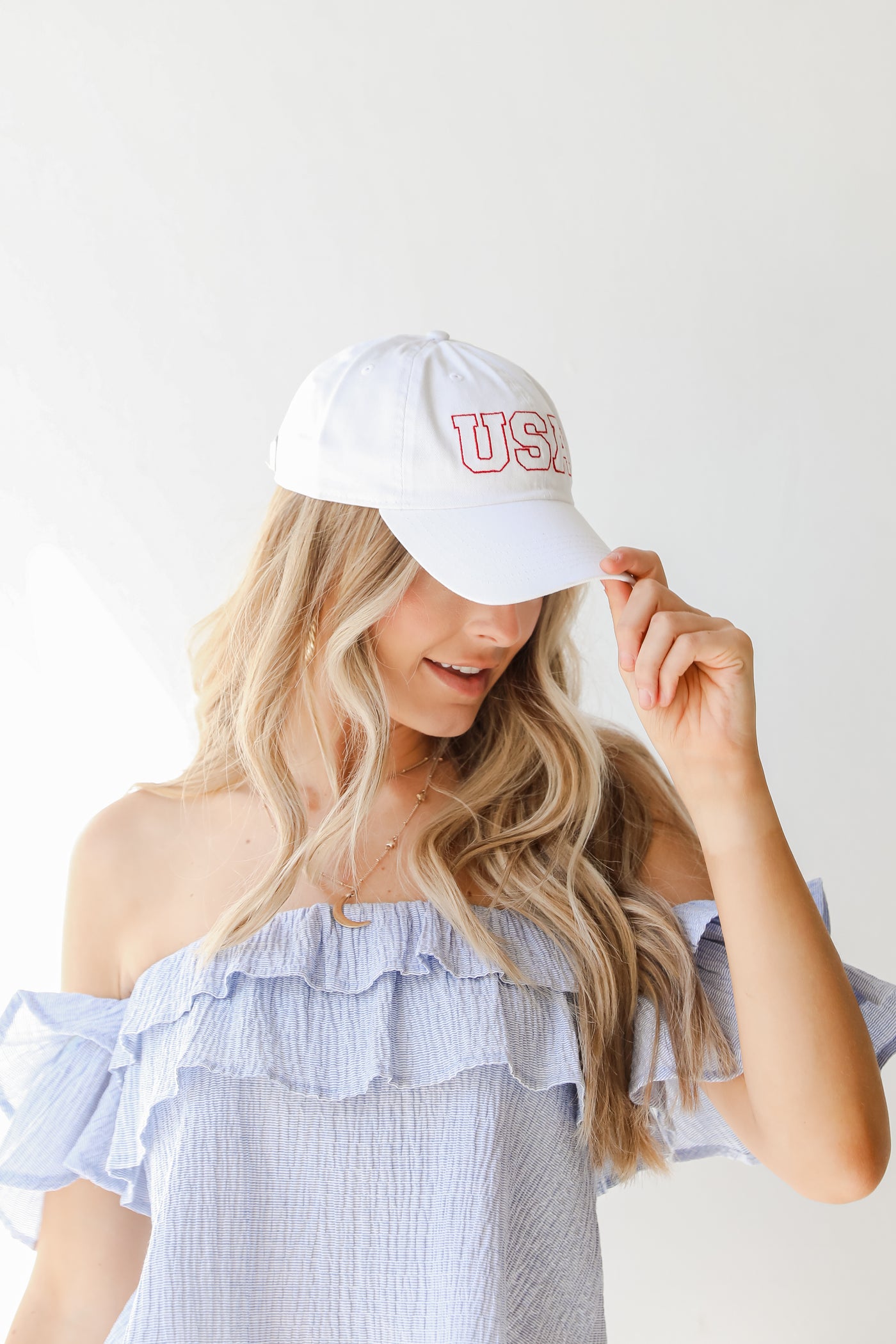 USA Baseball Hat in white on model