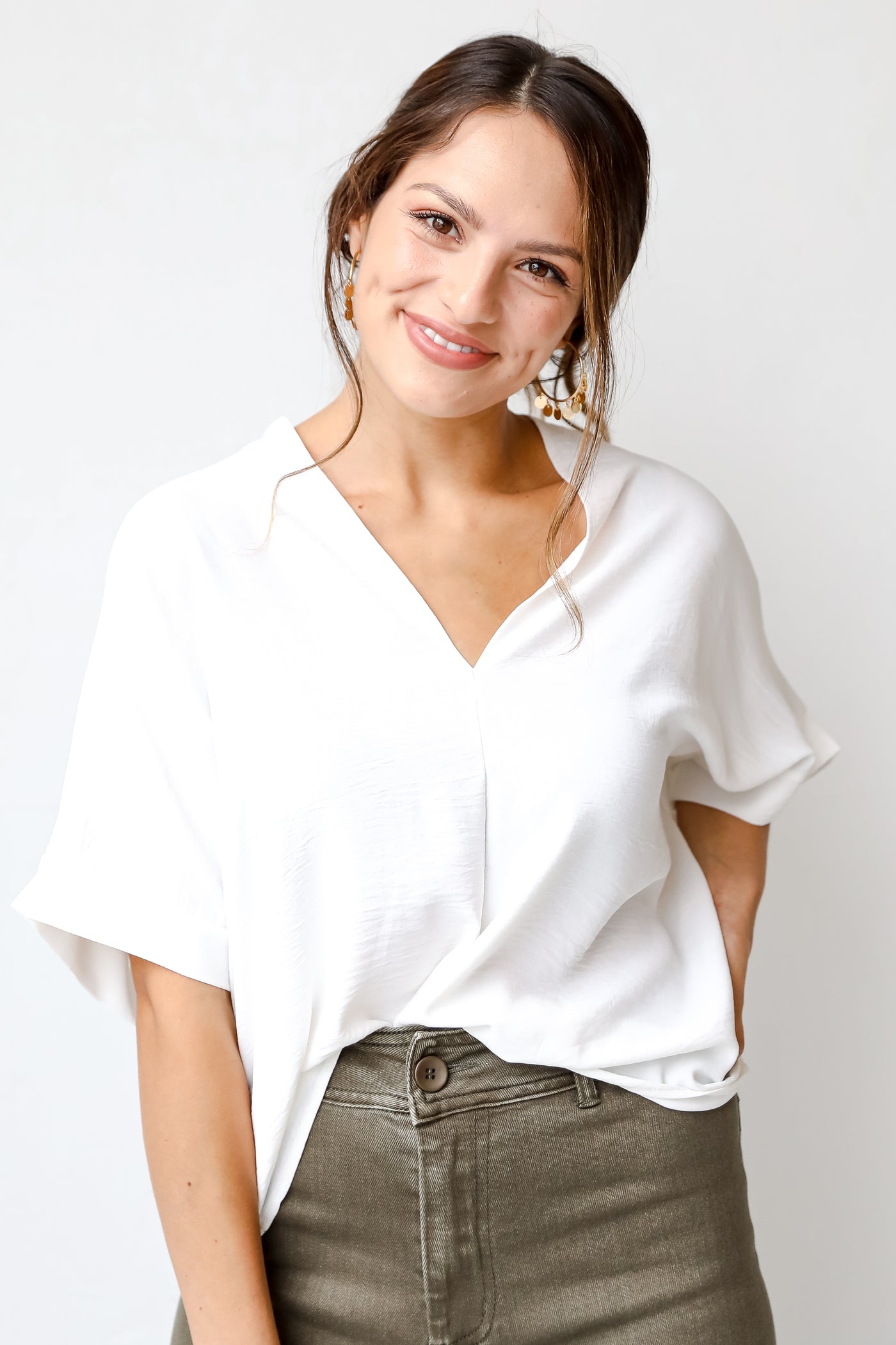 white blouse on model
