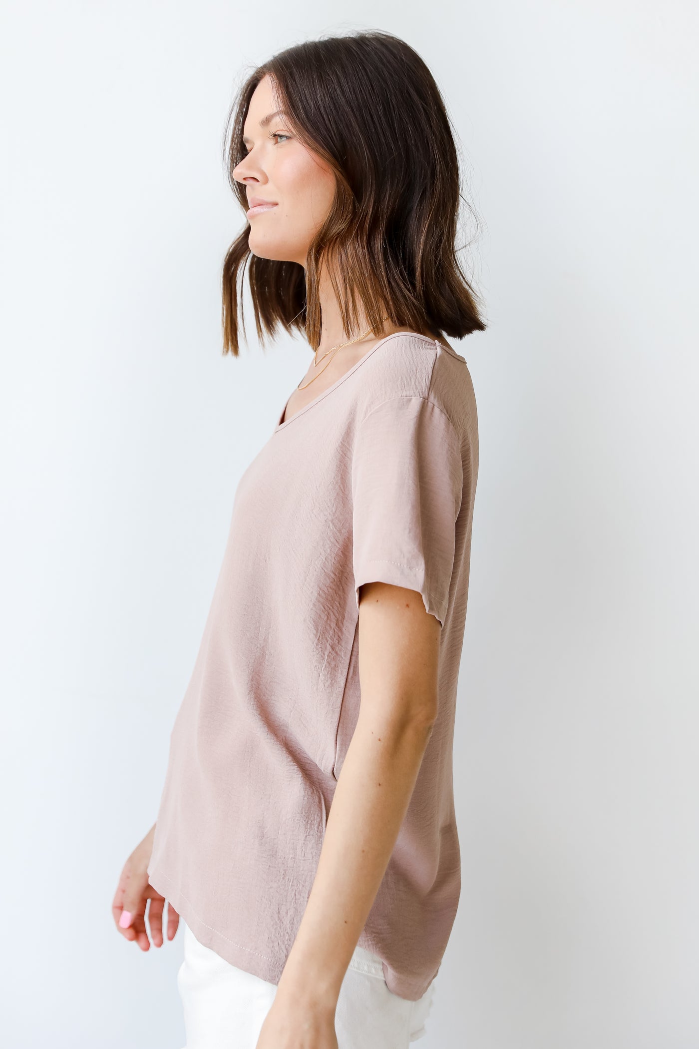 Blouse in taupe side view