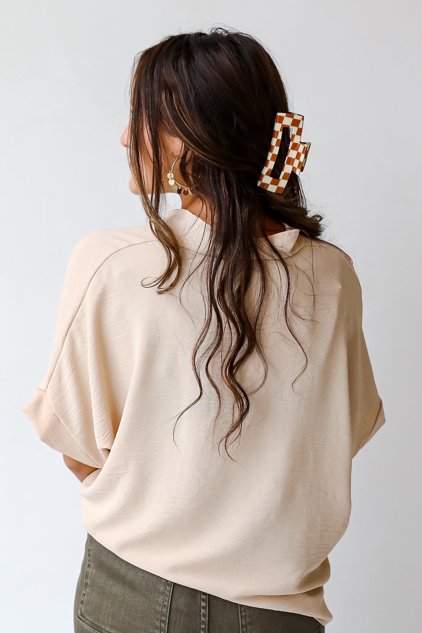 taupe blouse back view