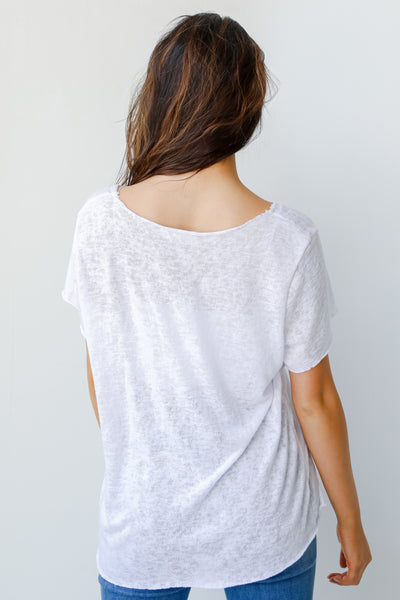 Knit V-Neck Tee in white back view