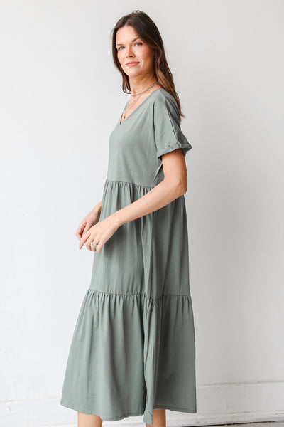 Tiered Midi Dress in sage side view
