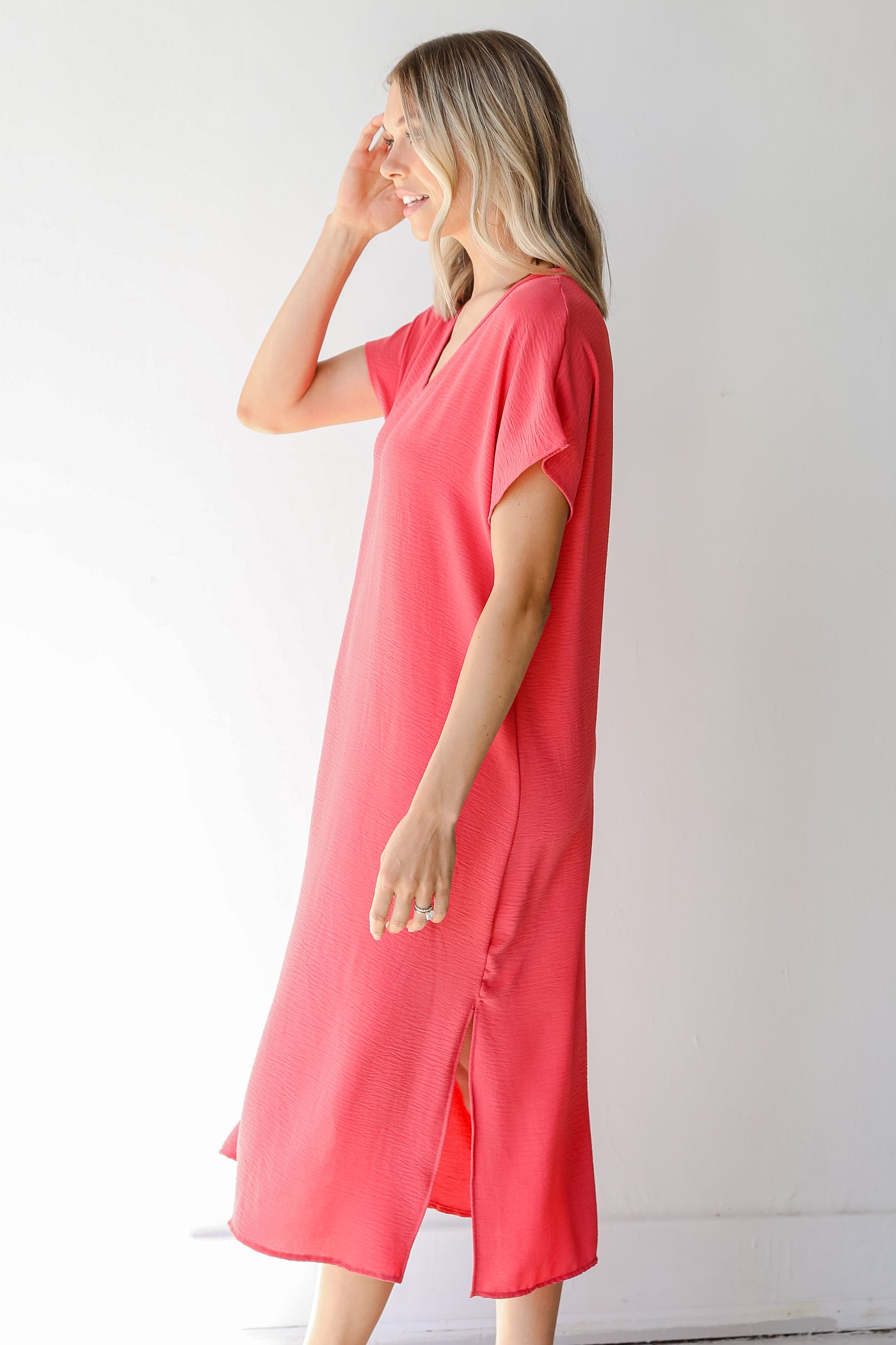 Midi Dress in coral side view